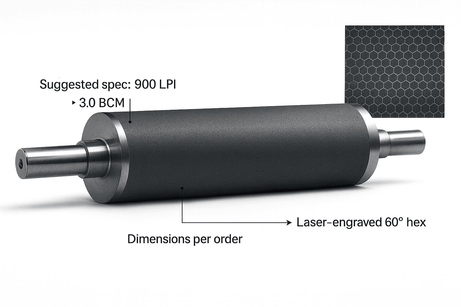 Laser‑engraved ceramic anilox roller — cell pattern close‑up