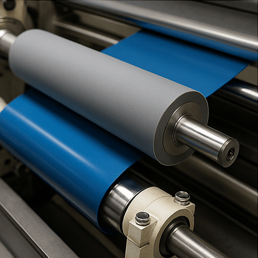 Silicone rollers guiding a film web on line